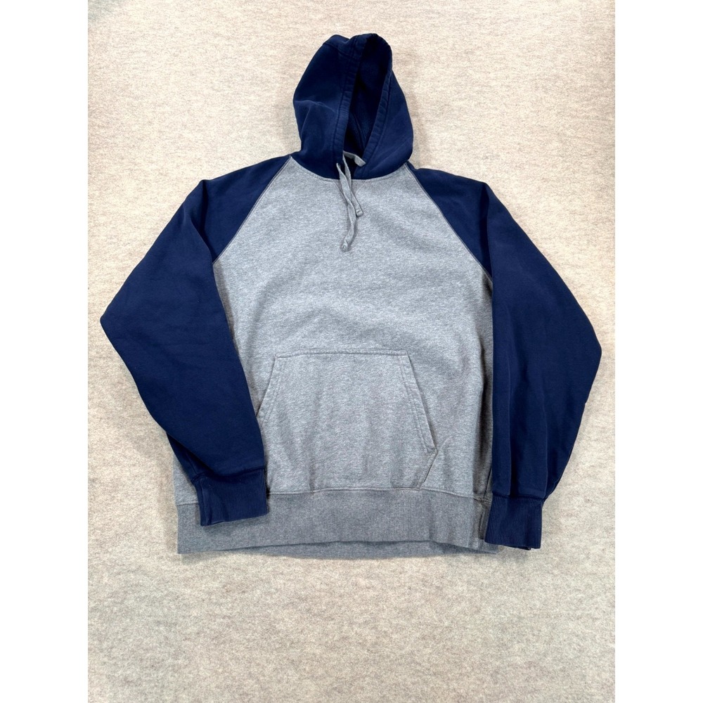 Sport-Tek Hoodie Mens L Gray Blue Fleece Lined Raglan Sleeve Pullover